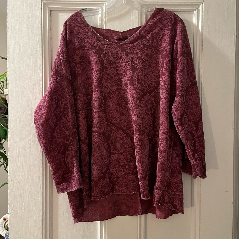 Fuchsia Velvet Paisley Long Sleeve Shirt